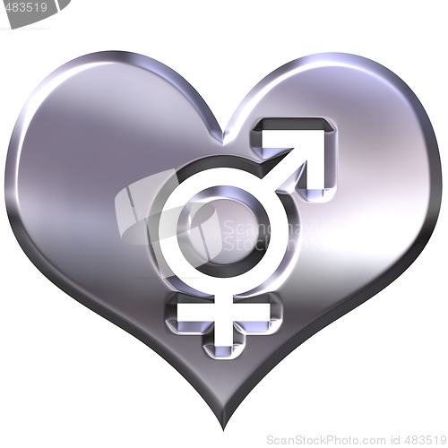 Image of 3d silver heart with combined gender signs