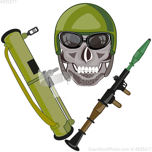 Image of Skull of the person in helmet and weapon grenade launchers