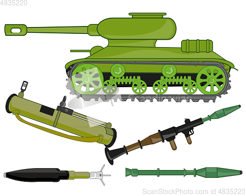 Image of Tank and grenade launchers on white background is insulated