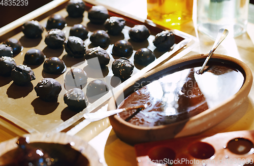 Image of Homemade organic vegetarian chocolates on a table