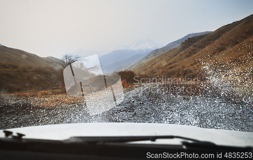 Image of Road trip through the nature of Europe. Car point of view