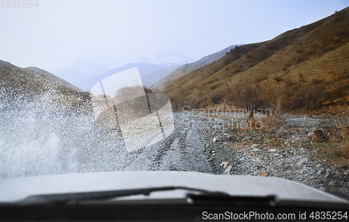 Image of Road trip through the nature of Europe. Car point of view