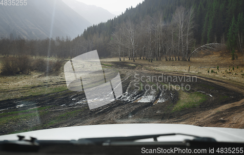 Image of Road trip through the nature of Europe. Car point of view