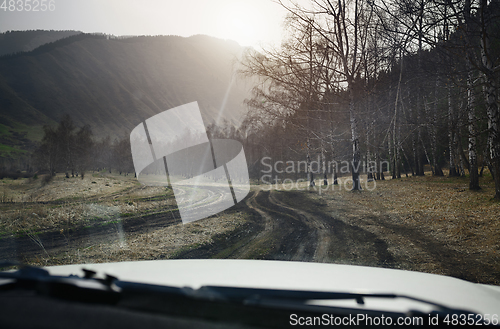 Image of Road trip through the nature of Europe. Car point of view