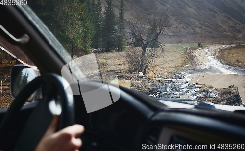 Image of Road trip through the nature of Europe. Car point of view