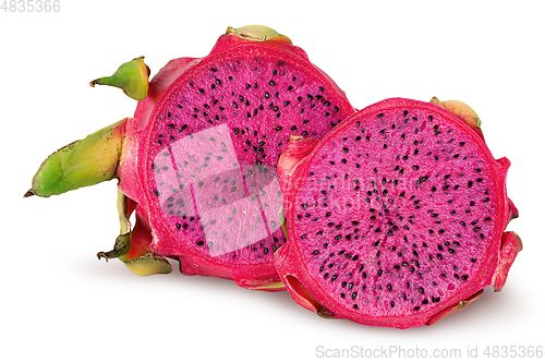 Image of Dragon fruit two halves one behind the other