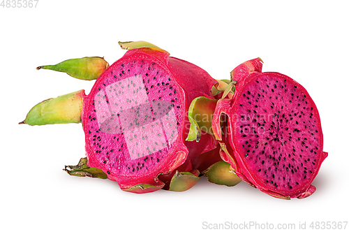 Image of Dragon fruit two halves unfolded isolated on white