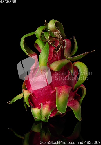 Image of Dragon fruit vertically on a black background