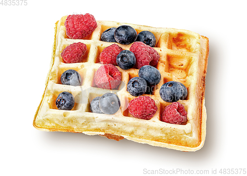 Image of French waffle with berries top wiev isolated on white