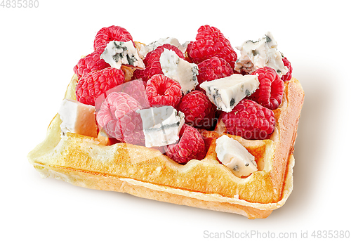 Image of French waffles with raspberries and dorblu cheese