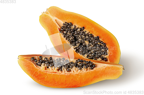 Image of Half and quarter ripe papaya top wiev