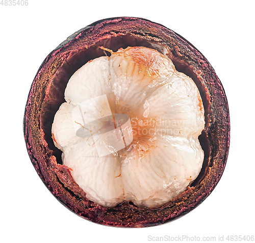 Image of Ripe opened mangosteen top view isolated on white