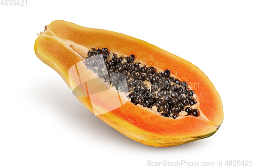 Image of Single half ripe papaya rotated isolated on white