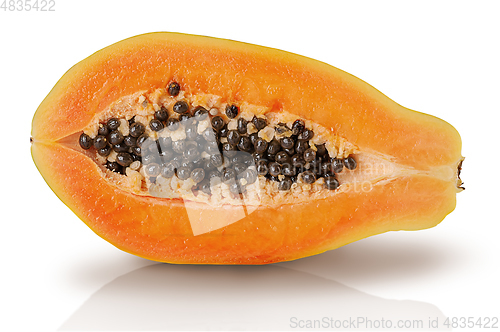 Image of Single half ripe papaya isolated on white