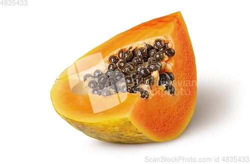 Image of Single segment of ripe papaya isolated on white