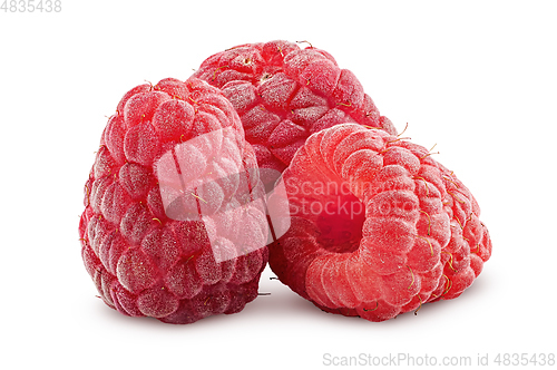 Image of Small heap of raspberries isolated on white