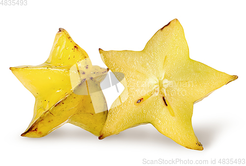 Image of Two slices of carom isolated on white