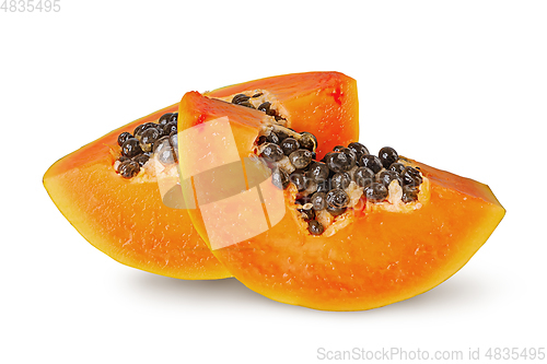 Image of Two slices of ripe papaya isolated on white