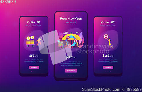 Image of Peer-to-Peer insurance app interface template.