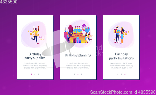 Image of Birthday party app interface template.