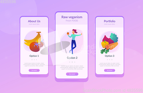Image of Vegan raw food app interface template.