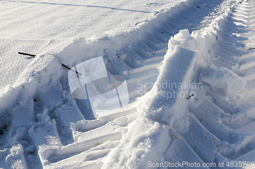 Image of Traces of the car on the snow