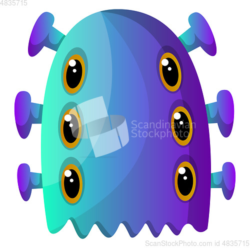 Image of Blue monster with six eyes illustration vector on white backgrou