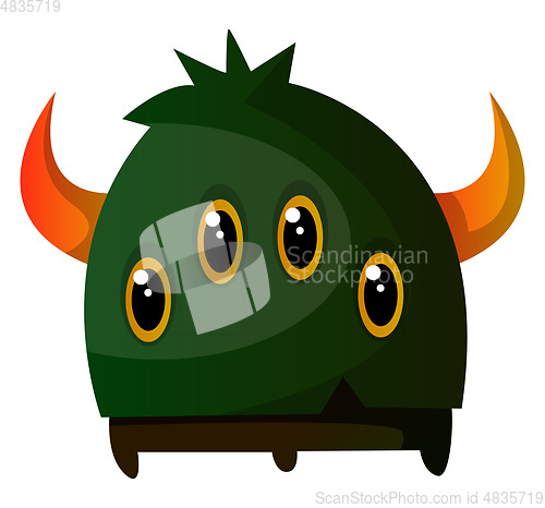 Image of Four-eyed green monster with a horn illustration vector on white