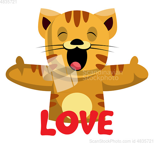 Image of Ginger cat says that she loves you illustration vector on white 