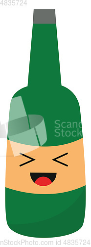 Image of Emoji of a smiling green champagne bottle/Clipart of a broad gre