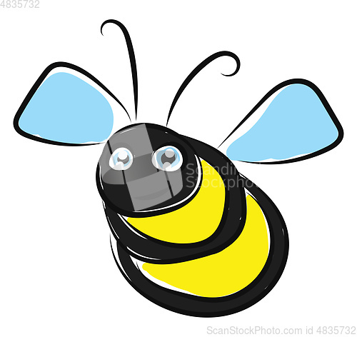Image of Cartoon bee set on isolated white background viewed from the fro