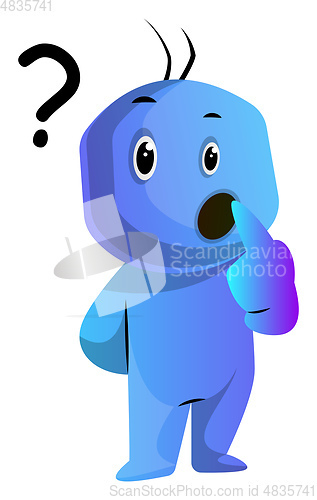 Image of Blue cartoon caracter asking himself illustration vector on whit