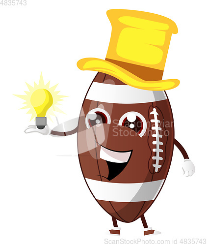 Image of Rugby ball holding light bulb, illustration, vector on white bac