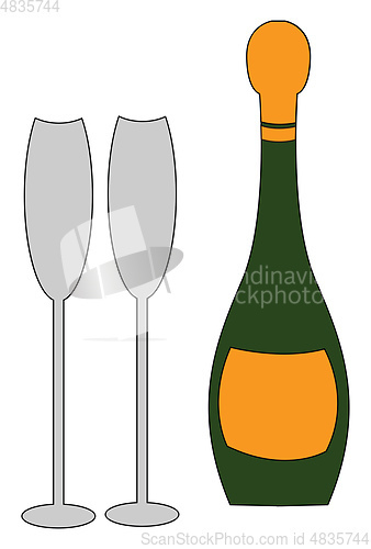 Image of Champagne with glass vector or color illustration