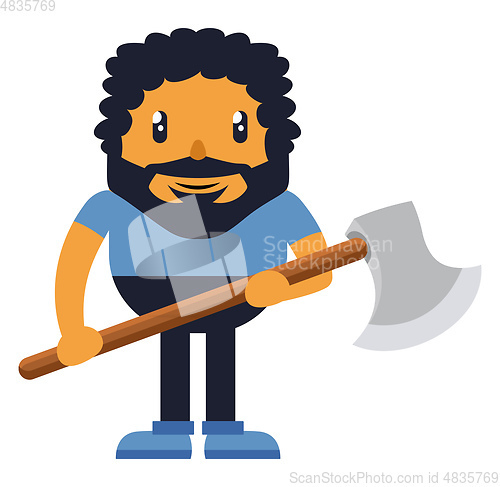 Image of Man holding axe, illustration, vector on white background.