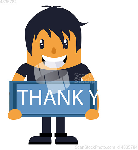 Image of Man holding thank you sign, illustration, vector on white backgr