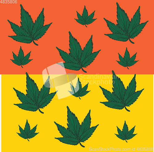 Image of Marijuana orange and yellow flag illustration vector on white ba