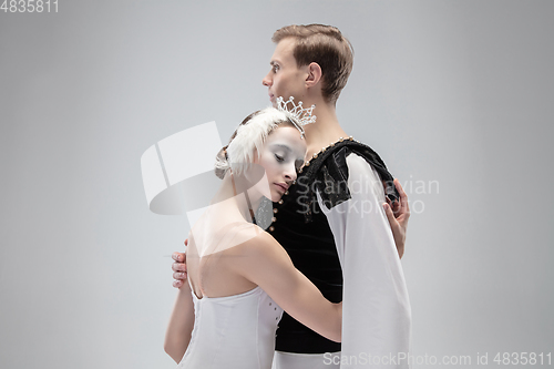 Image of Young graceful couple of ballet dancers on white studio background