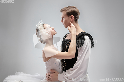 Image of Young graceful couple of ballet dancers on white studio background