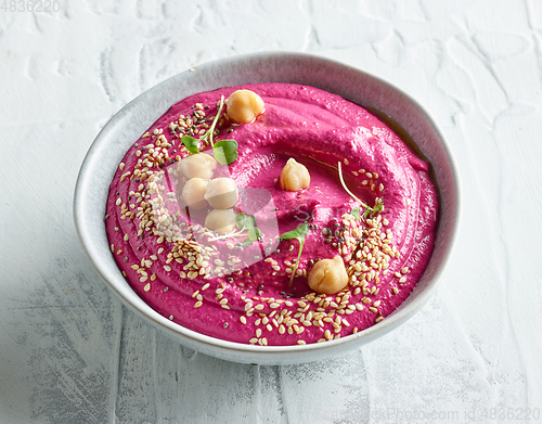 Image of bowl of beetroot hummus