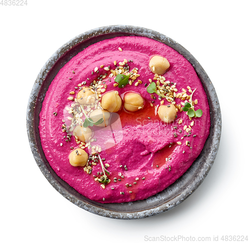 Image of plate of beetroot hummus