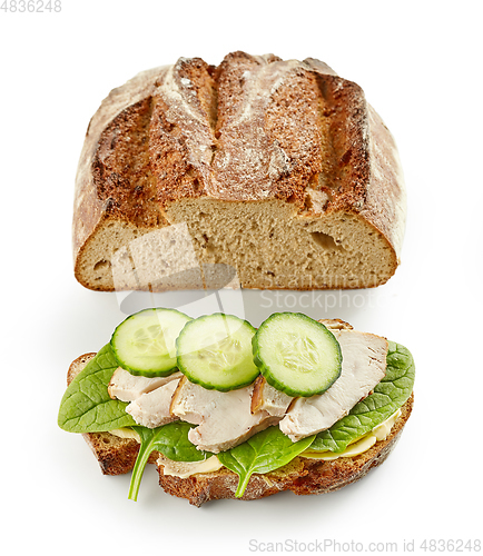 Image of breakfast sandwich with chicken meat and cucumber
