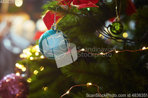 Image of Decorated Christmas tree with light string