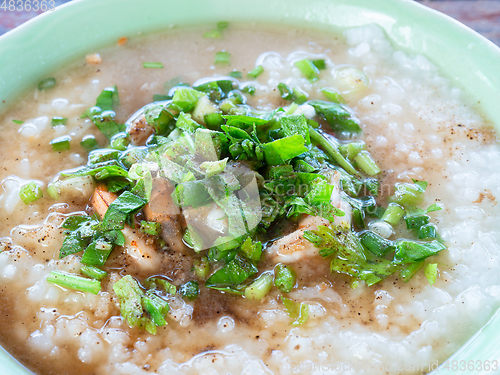 Image of Thai rice soup, khao tom