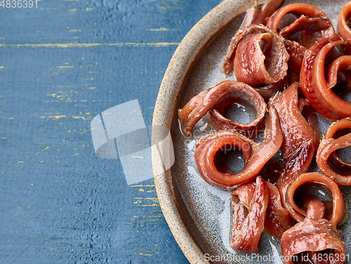 Image of plate of canned anchovy fillets