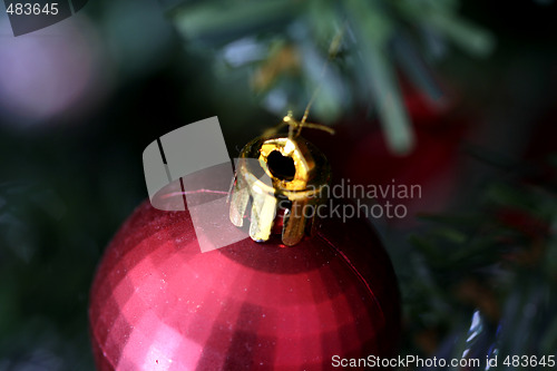Image of Christmas ornaments on tree.