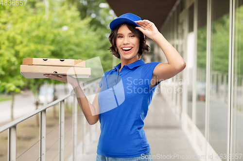 Image of delivery woman with takeaway pizza boxes