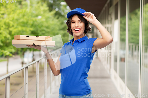 Image of delivery woman with takeaway pizza boxes