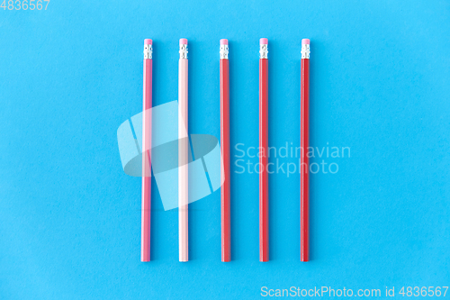 Image of five lead pencils with eraser on tips