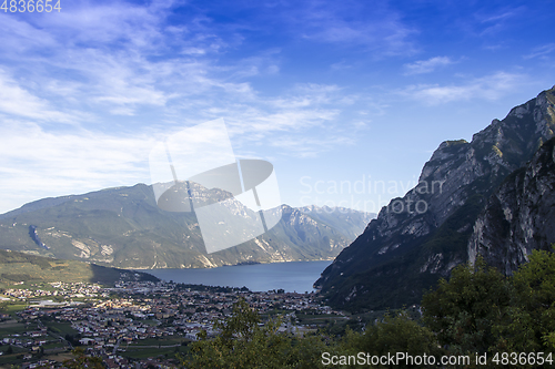 Image of Riva del Garda town in Trentino, by Lago di Garda lake, in Italy